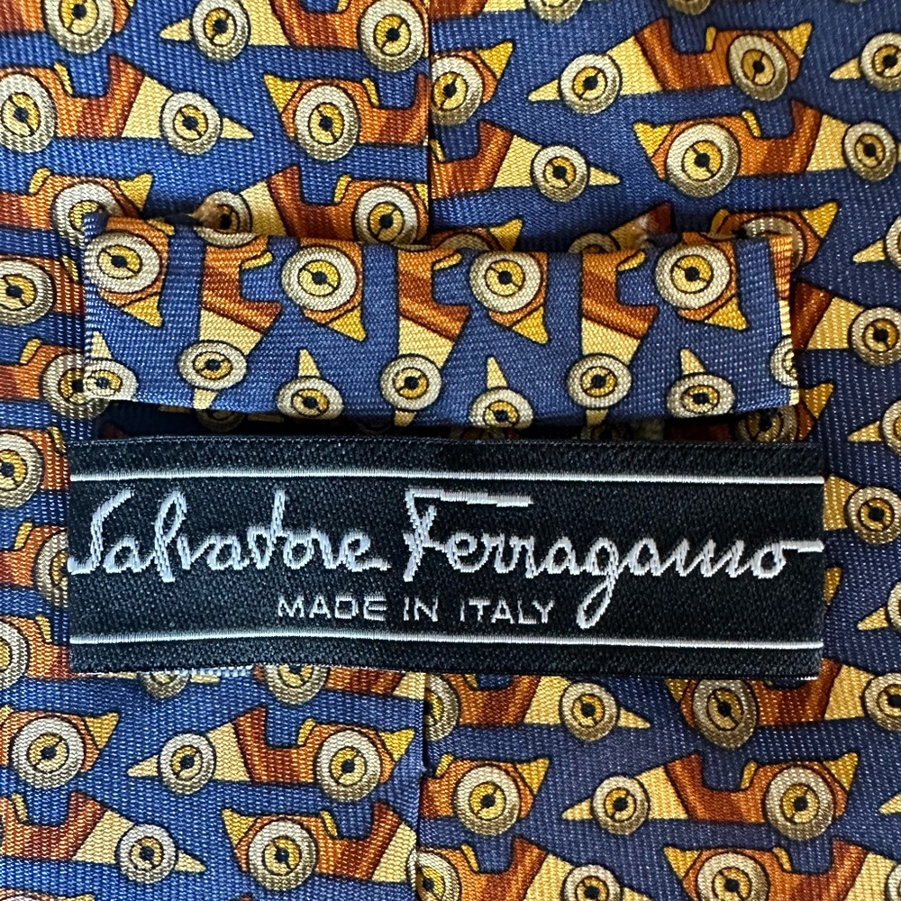 Salvatore Ferragamo Silk Tie Blue with racecar print